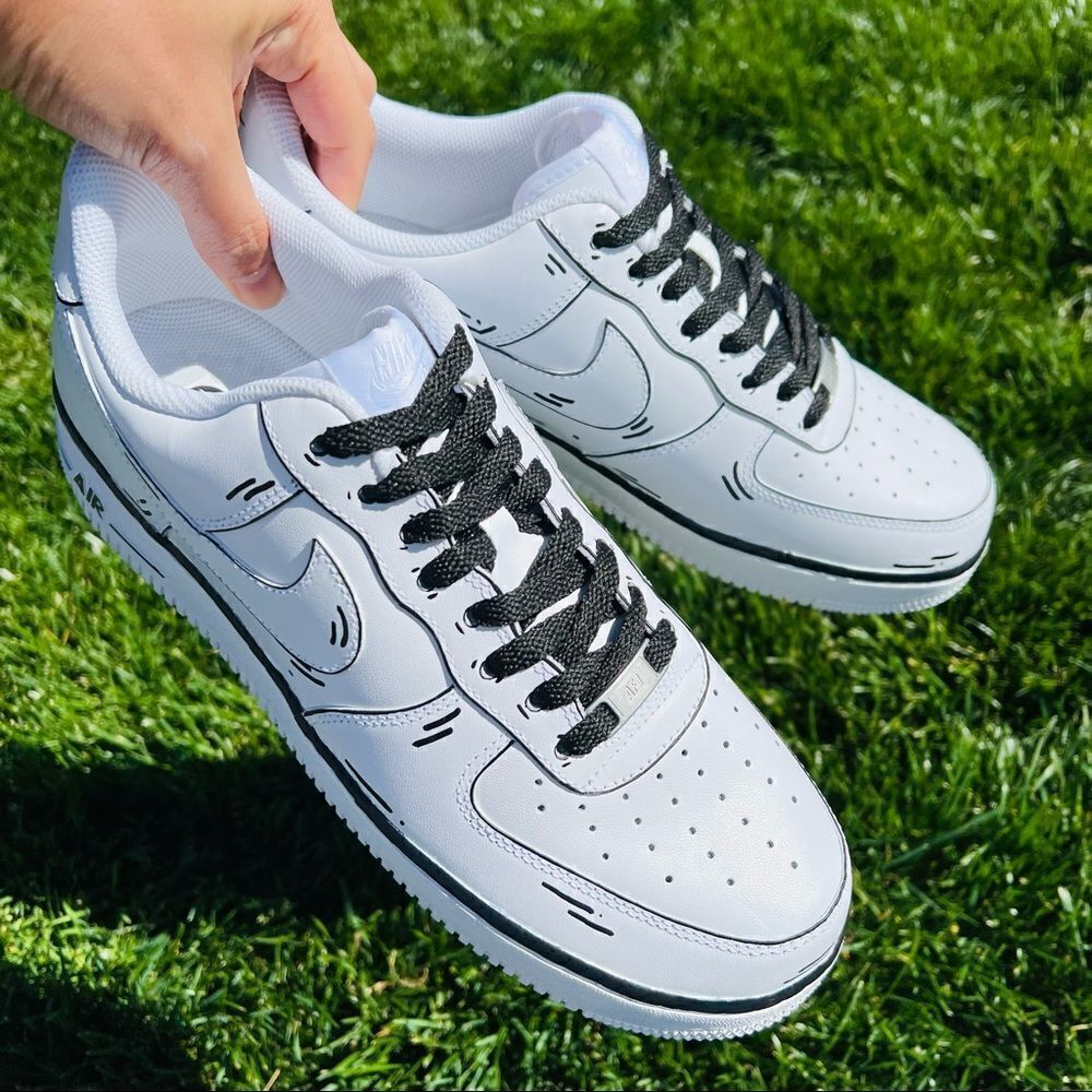 NIKE AIR Force 1 Kid's Custom Black Comic Book Pop Art Sneakers NWB